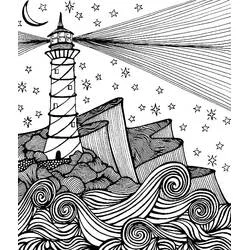 Coloriage Phare illuminant des vagues tourbillonnantes