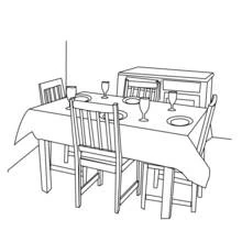 Coloriage Table de salle à manger dressée pour un repas
