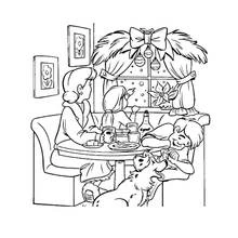 Coloriage Salle à manger en famille lors d'un repas festif