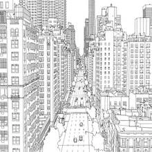 Coloriage Avenue bordée de gratte-ciel
