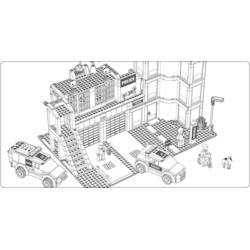 Coloriage Poste de police Lego avec voitures et policiers