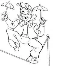 Coloriage Acrobate clown en équilibre sur un fil