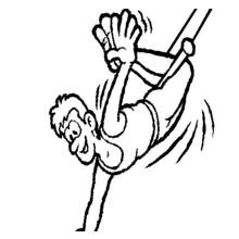 Coloriage Acrobate suspendu la tête en bas à une barre