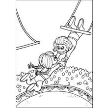 Coloriage Acrobates en pleine figure au trapèze