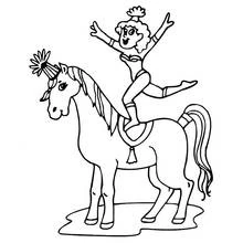 Coloriage Acrobate en équilibre sur un cheval de cirque