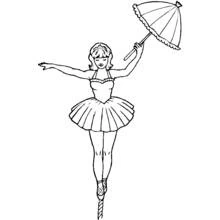 Coloriage Acrobate en équilibre sur un fil avec ombrelle