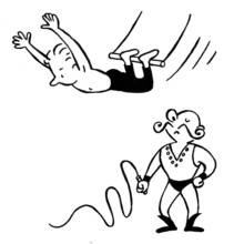 Coloriage Acrobate suspendu au trapèze au-dessus du dompteur