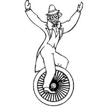 Coloriage Acrobate clown en équilibre sur un monocycle