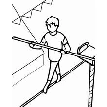 Coloriage Acrobate marchant sur un fil tendu