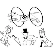 Coloriage Chiens acrobates et cheval sautant dans des cerceaux
