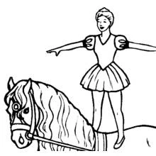 Coloriage Acrobate debout sur un cheval