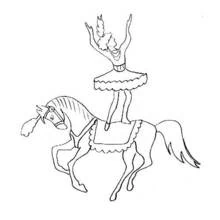 Coloriage Acrobate debout sur un cheval
