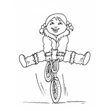 Coloriage Acrobate en manteau d'hiver sur un vélo