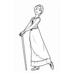 Coloriage Ballerine Odette appuyée sur une canne