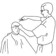Coloriage Coiffeur coupant les cheveux d'un client