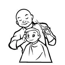 Coloriage Coiffeur coupant les cheveux d'un garçon