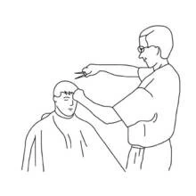 Coloriage Coiffeur en train de couper les cheveux d'un client