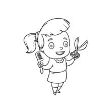 Coloriage Coiffeuse tenant des ciseaux et un peigne
