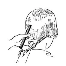 Coloriage Coiffeur coupant les cheveux avec des ciseaux et un peigne