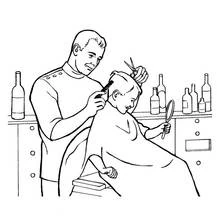 Coloriage Coiffeur en train de couper les cheveux d'un client