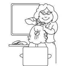 Coloriage Coiffeuse coupant les cheveux d'une cliente