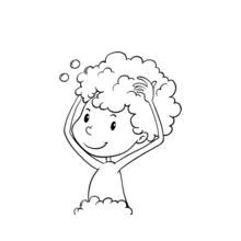 Coloriage Enfant se lavant les cheveux avec du shampoing