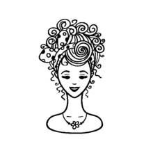 Coloriage Coiffeuse imaginant une coiffure bouclée sophistiquée