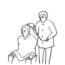 Coloriage Coiffeur séchant les cheveux d'une cliente