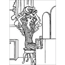 Coloriage Coiffeuse coiffant ses longs cheveux bouclés