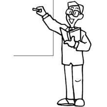 Coloriage Enseignant écrivant au tableau avec un livre à la main