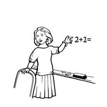 Coloriage Enseignante écrivant une addition au tableau