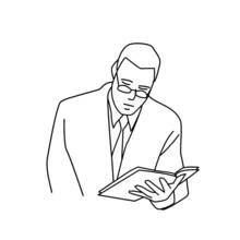 Coloriage Enseignant en train de lire un livre