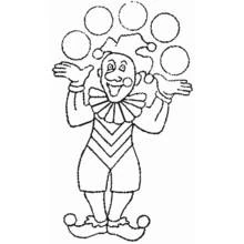 Coloriage Jongleur en costume de bouffon lançant cinq balles