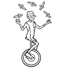 Coloriage Jongleur en monocycle lançant des couteaux