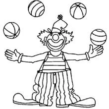 Coloriage Jongleur clown lançant cinq balles