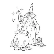 Coloriage Magicien préparant une potion
