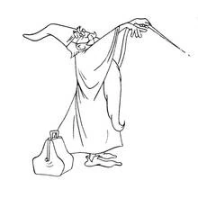 Coloriage Magicien levant sa baguette pour lancer un sort