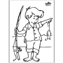 Coloriage Pêcheur en herbe tenant sa prise