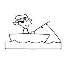Coloriage Pêcheur assis dans un bateau avec sa canne à pêche