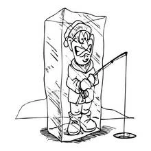 Coloriage Pêcheur figé dans un bloc de glace