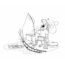 Coloriage Pêcheur endormi au bord de l'étang