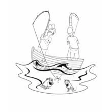 Coloriage Pêcheurs sur une barque attrapant des poissons