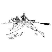 Coloriage Pêcheur remontant un poisson depuis un bateau