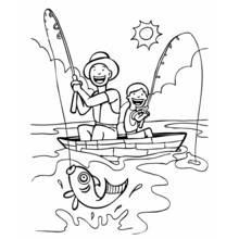 Coloriage Pêcheur et son fils sur une barque