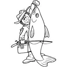 Coloriage Pêcheur tenant un poisson géant