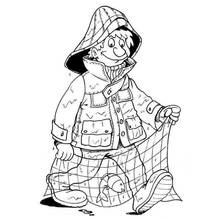 Coloriage Pêcheur portant un filet avec un poisson
