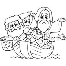 Coloriage Pêcheurs remontant un filet rempli de poissons