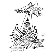 Coloriage Pêcheur tirant ses filets dans une barque