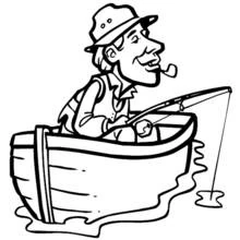 Coloriage Pêcheur fumant la pipe dans sa barque