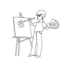 Coloriage Peintre au travail devant son chevalet